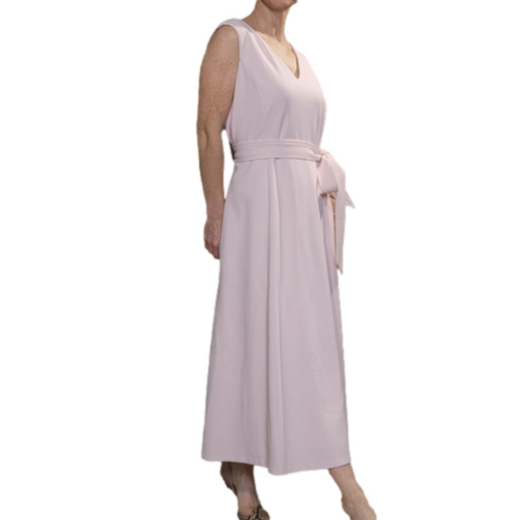 Size 16 Dress A-Line V-neck Sleeveless Belt Pockets Pink color CALVIN KLEIN #48 - Picture 3 of 16